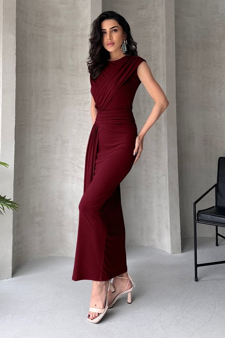 TRENDYOLMİLLA Dam Vinröd Enfärgad Maxi Ärmlös Elegant/Kväll Bodycon Klänningar - Image 3