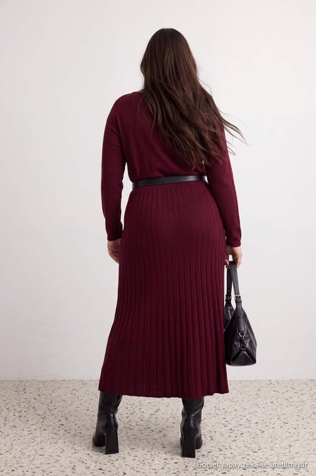 Trendyol Curve Dam Vinröd Enfärgad Maxi Lång Kväll / Vardag A-linje Plus size Klänning - Image 6
