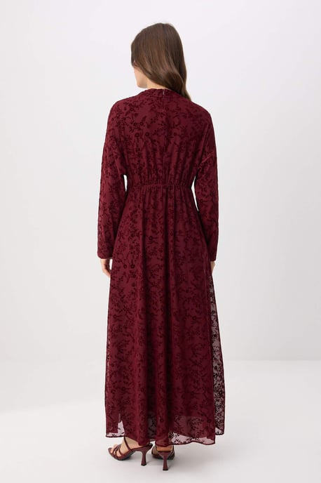 Trendyol Modest Dames Bordeaux Bloemen Maxi Lang A-lijn Modest Avond Jurken - Image 3