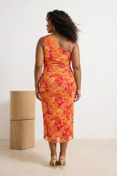Trendyol Curve Dam Orange Enfärgad Maxi Ärmlös Fest Bodycon Plus size Klänning - Image 2