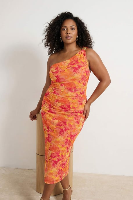 Trendyol Curve Dam Orange Enfärgad Maxi Ärmlös Fest Bodycon Plus size Klänning - Image 6