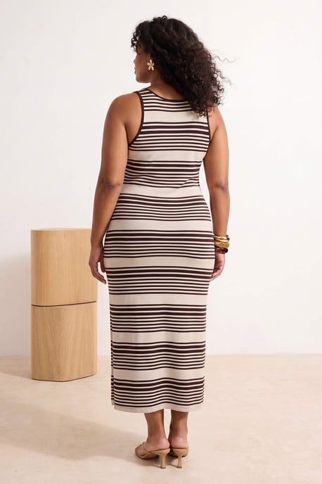 Trendyol Curve Dam Vinröd Randig Maxi Ärmlös Casual Rak Plus size Klänning - Image 2