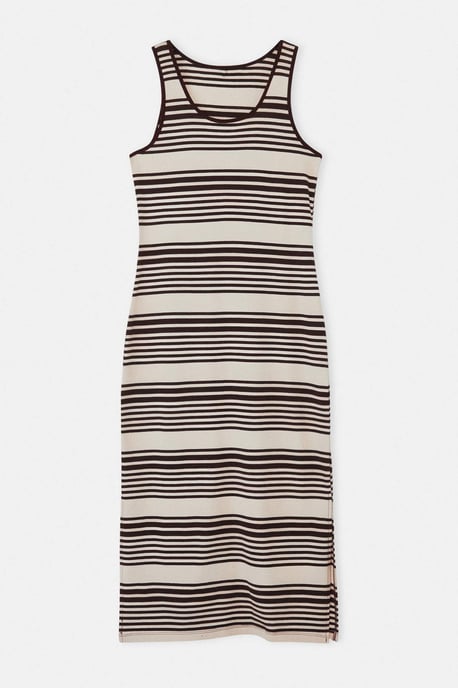 Trendyol Curve Dam Vinröd Randig Maxi Ärmlös Casual Rak Plus size Klänning - Image 3