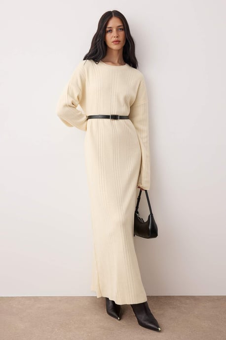 Trendyol Modest Women's Ecru Plain Maxi Three-Quarter Sleeve Casual A-line Modest Dresses - Image 4