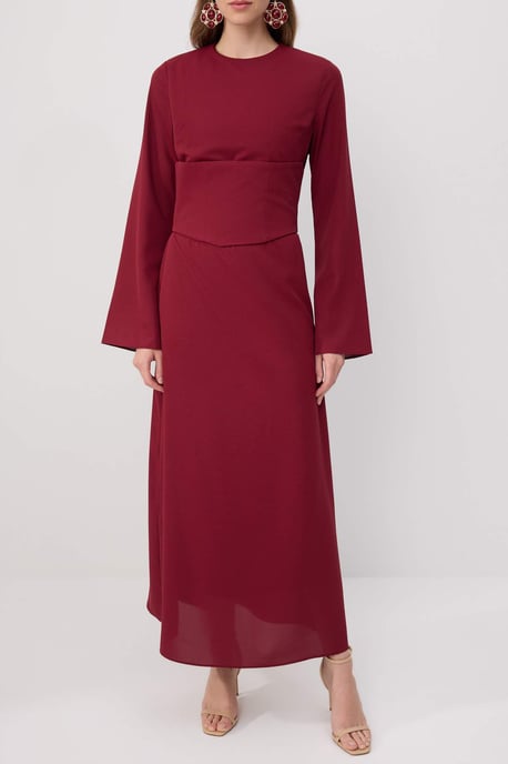 Trendyol Modest Women's Burgundy Plain Maxi Long Stylish/Night Skater Modest Evening Dresses - Image 2