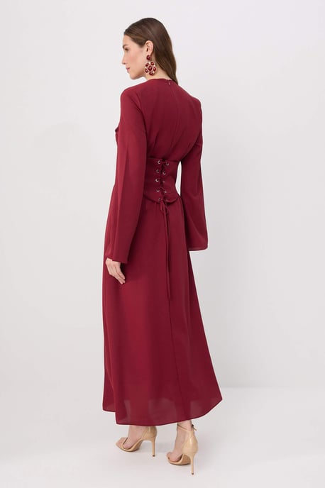 Trendyol Modest Women's Burgundy Plain Maxi Long Stylish/Night Skater Modest Evening Dresses - Image 3