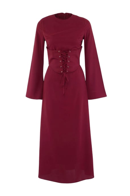 Trendyol Modest Women's Burgundy Plain Maxi Long Stylish/Night Skater Modest Evening Dresses - Image 4