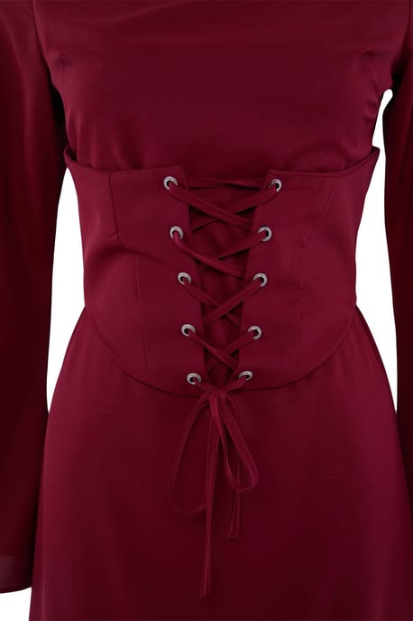 Trendyol Modest Women's Burgundy Plain Maxi Long Stylish/Night Skater Modest Evening Dresses - Image 5