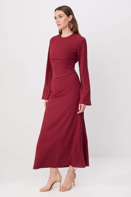 Trendyol Modest Women's Burgundy Plain Maxi Long Stylish/Night Skater Modest Evening Dresses - Image 6