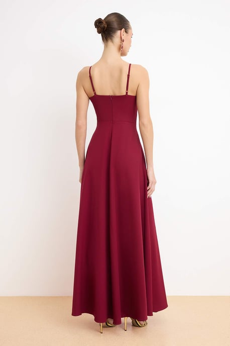 TRENDYOLMİLLA Dames Bordeaux Effen Maxi Mouwloos Diploma-uitreiking / Gala Double-breasted Avond & Gala Jurk - Image 3