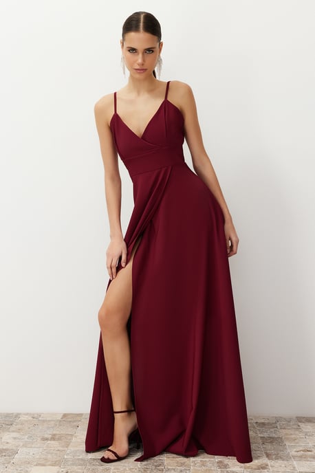 TRENDYOLMİLLA Dames Bordeaux Effen Maxi Mouwloos Diploma-uitreiking / Gala Double-breasted Avond & Gala Jurk - Image 4