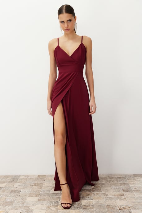 TRENDYOLMİLLA Dames Bordeaux Effen Maxi Mouwloos Diploma-uitreiking / Gala Double-breasted Avond & Gala Jurk - Image 5