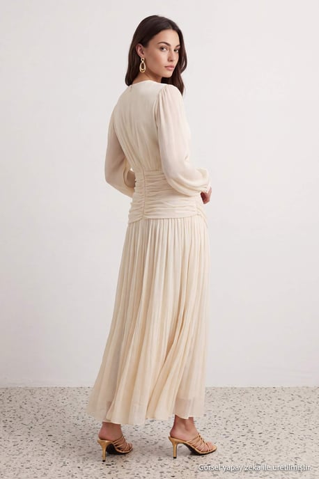Trendyol Modest Dames Ecru Effen Maxi Lang Stijlvol/Avond Skater Modest Avond Jurken - Image 3