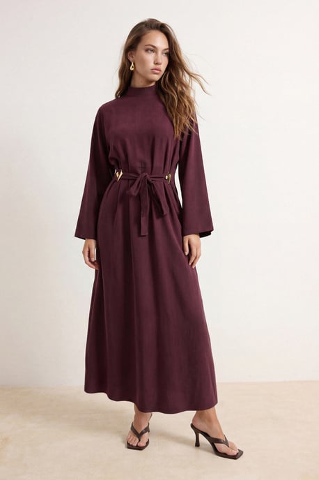 TRENDYOLMİLLA Dames Bordeaux Effen Maxi Lang A-lijn Modest Jurken - Image 1