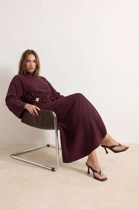 TRENDYOLMİLLA Dames Bordeaux Effen Maxi Lang A-lijn Modest Jurken - Image 2