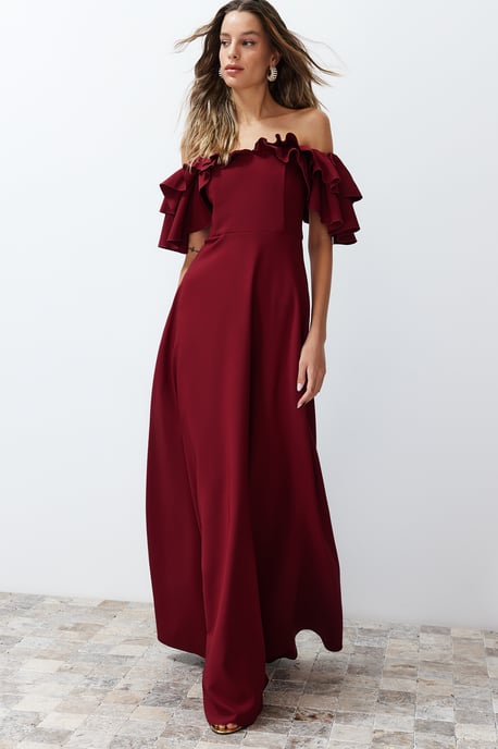 TRENDYOLMİLLA Dam Vinröd Enfärgad Maxi Ärmlös Examen / Bal A-linje Kväll & Bal Klänning - Image 6