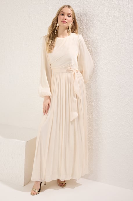 Trendyol Modest Dames Ecru Effen Maxi Lang Stijlvol/Avond Skater Modest Avond Jurken - Image 4