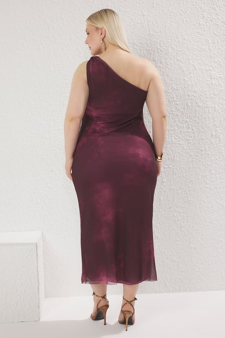 Trendyol Curve Dam Vinröd Enfärgad Maxi Ärmlös Fest Bodycon Plus size Klänning - Image 3