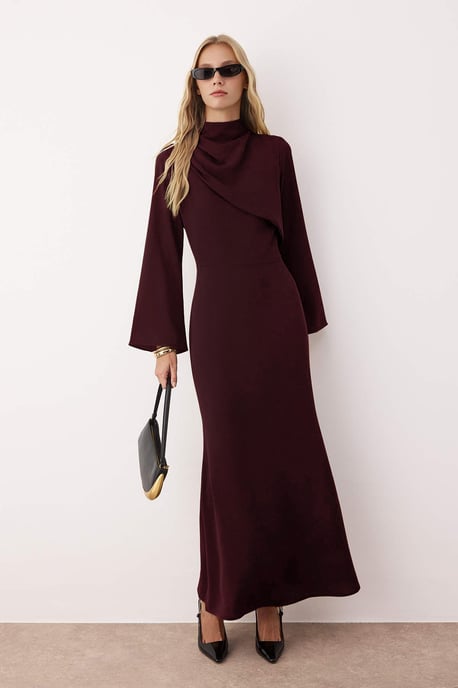Trendyol Modest Dames Bordeaux Effen Maxi Lang Casual A-lijn Modest Avond Jurken - Image 1