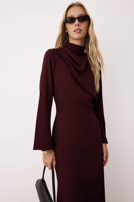 Trendyol Modest Dames Bordeaux Effen Maxi Lang Casual A-lijn Modest Avond Jurken - Image 6