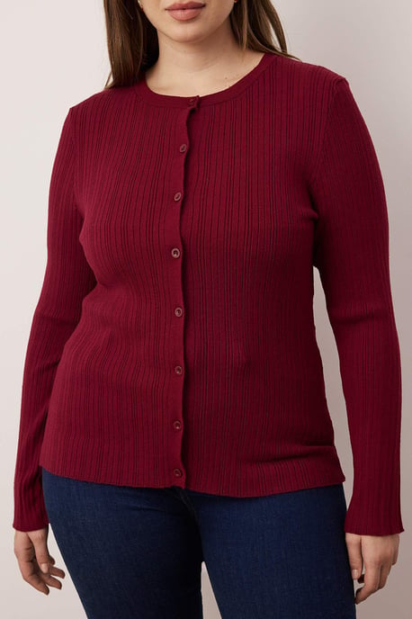 Trendyol Curve Dam Vinröd Enfärgad Lång Figursydd Plus size Koftor - Image 2