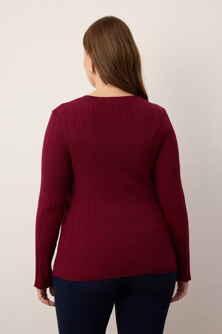 Trendyol Curve Dam Vinröd Enfärgad Lång Figursydd Plus size Koftor - Image 3
