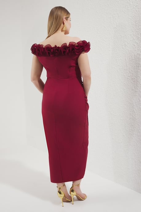 Trendyol Curve Dam Vinröd Enfärgad Maxi Ärmlös Elegant/Kväll A-linje Plus size Klänning - Image 3