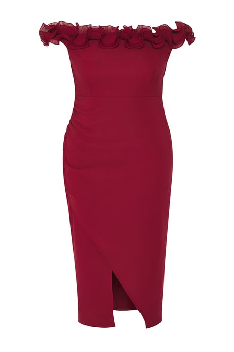 Trendyol Curve Dam Vinröd Enfärgad Maxi Ärmlös Elegant/Kväll A-linje Plus size Klänning - Image 4
