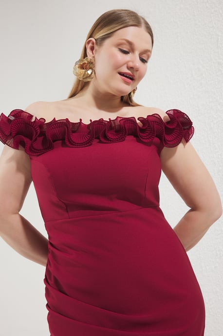 Trendyol Curve Dam Vinröd Enfärgad Maxi Ärmlös Elegant/Kväll A-linje Plus size Klänning - Image 6