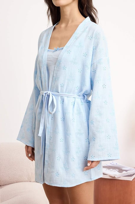 TRENDYOLMİLLA Dames 2-pack Blauw Effen Ochtendjassen - Image 3