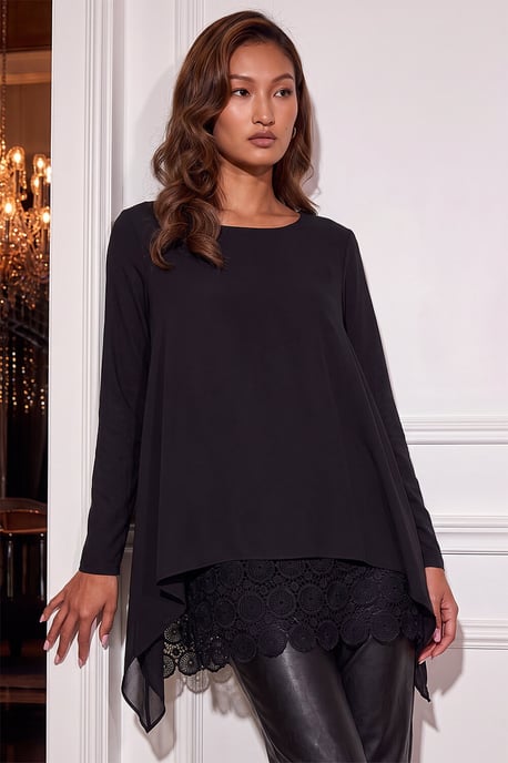 Lace Hem Overlay Tunic Top - Image 1