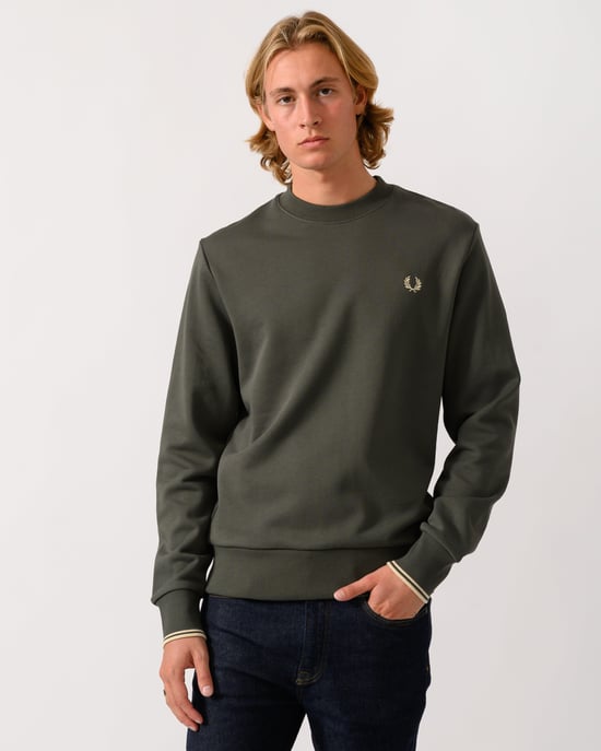Regular Fit Long Sleeve Sweatshirt in Olive - Image 1