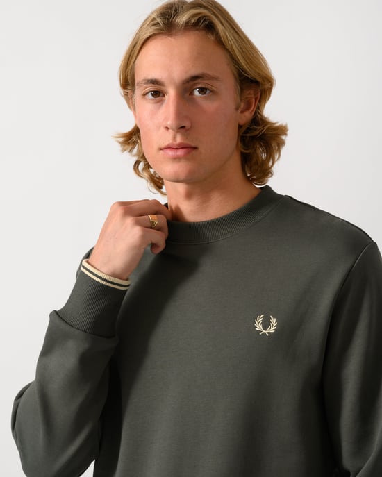 Regular Fit Long Sleeve Sweatshirt in Olive - Image 3