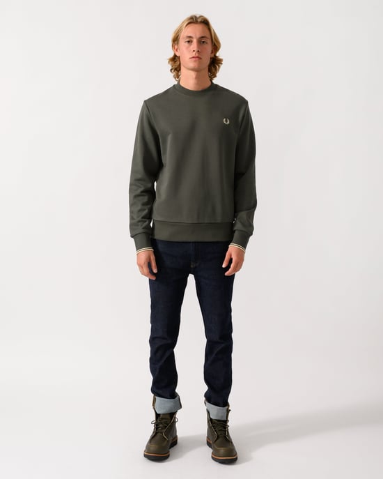Regular Fit Long Sleeve Sweatshirt in Olive - Image 4