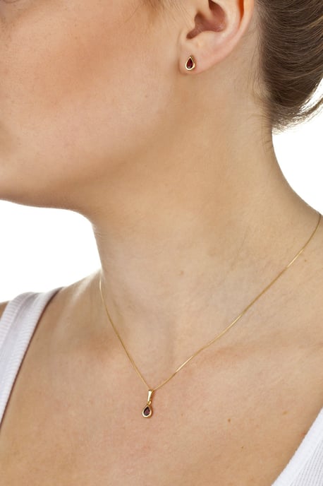 9ct Yellow Gold Birthstone Stud Earring and Pendant Necklace Set - Image 2