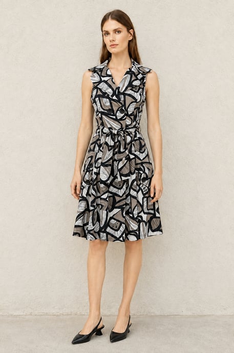 Abstract Print Belted Trench Dress - Image 1