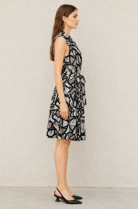 Abstract Print Belted Trench Dress - Image 2