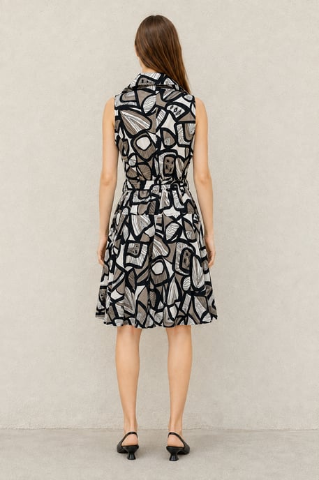 Abstract Print Belted Trench Dress - Image 3