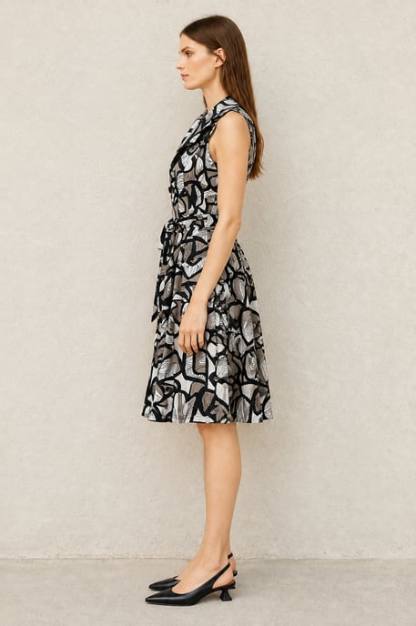 Abstract Print Belted Trench Dress - Image 4