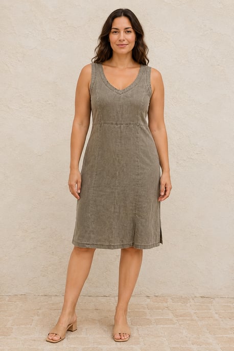 Washed V-Neck Panelled Midi Dress - Image 1