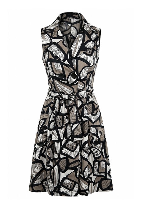 Abstract Print Belted Trench Dress - Image 5