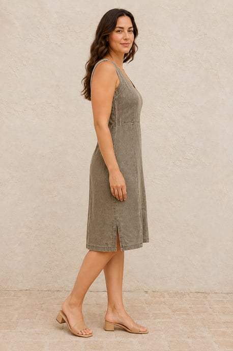 Washed V-Neck Panelled Midi Dress - Image 2