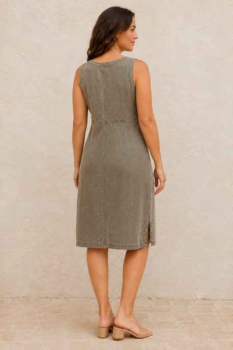 Washed V-Neck Panelled Midi Dress - Image 3