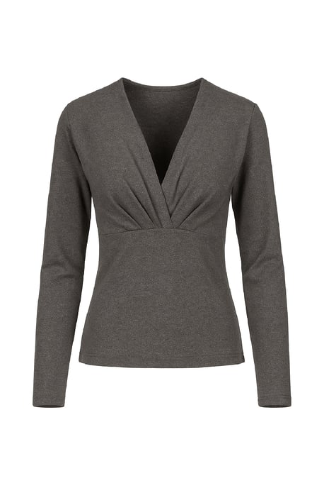 Antracietkleurige gedrapeerde top met V-hals en lange mouwen - Image 4