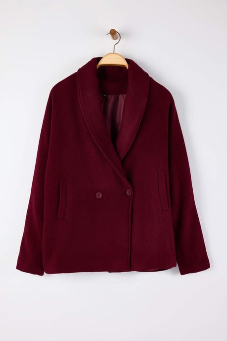 Trendyol Curve Dam Vinröd Enfärgad Lång Oversize Plus size Kappor - Image 4