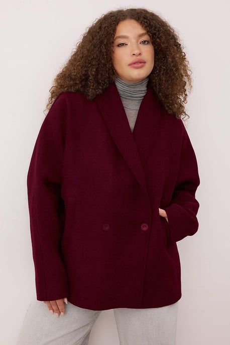 Trendyol Curve Dam Vinröd Enfärgad Lång Oversize Plus size Kappor - Image 6