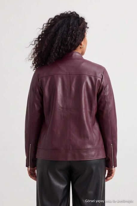 Trendyol Curve Dam Vinröd Enfärgad Lång Figursydd Plus size Kappor - Image 2