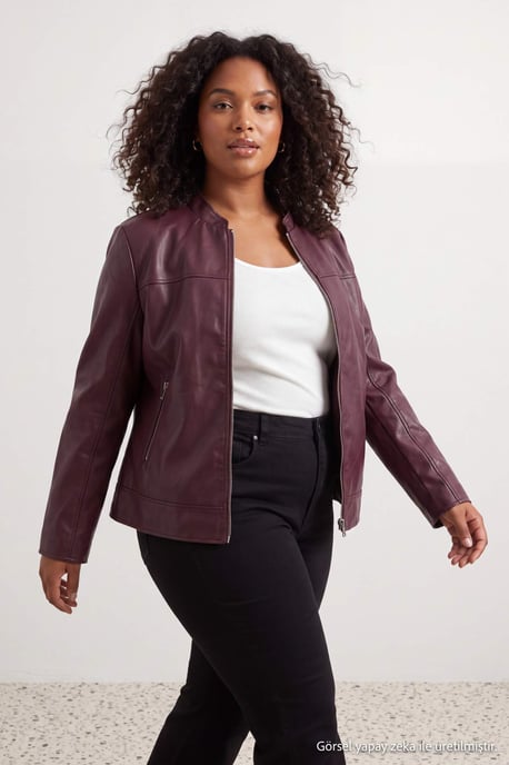 Trendyol Curve Dam Vinröd Enfärgad Lång Figursydd Plus size Kappor - Image 6