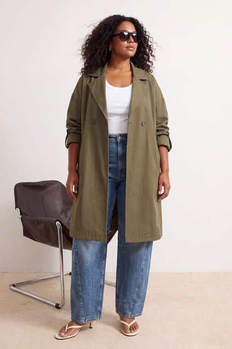 Trendyol Curve Dam Khaki Enfärgad Oversize Plus size Trenchcoats - Image 1
