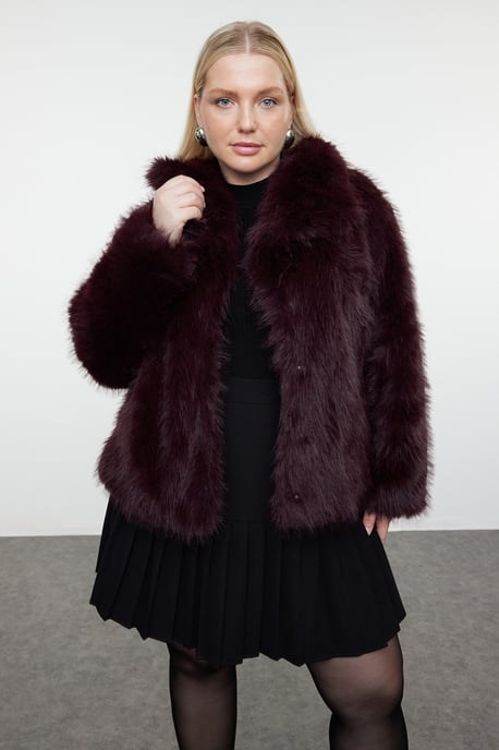 Trendyol Curve Dam Vinröd Enfärgad Lång Regular fit Plus size Kappor - Image 2